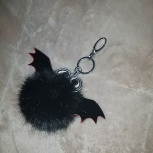 Black bat puffball key chain